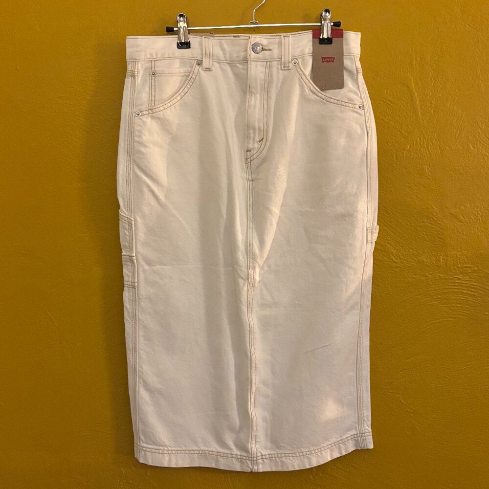 Levi’s NWT Utility Denim Midi Skirt Ecru White Sz 28 High Rise A-Line